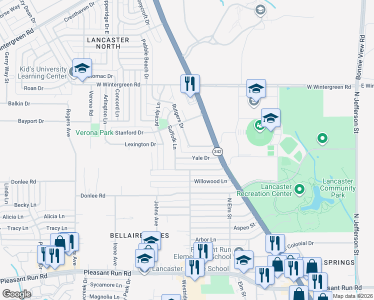 map of restaurants, bars, coffee shops, grocery stores, and more near 658 Rutgers Drive in Lancaster