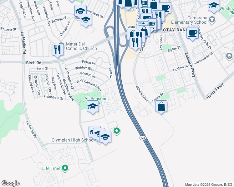 map of restaurants, bars, coffee shops, grocery stores, and more near 1874 Cranberry Street in Chula Vista