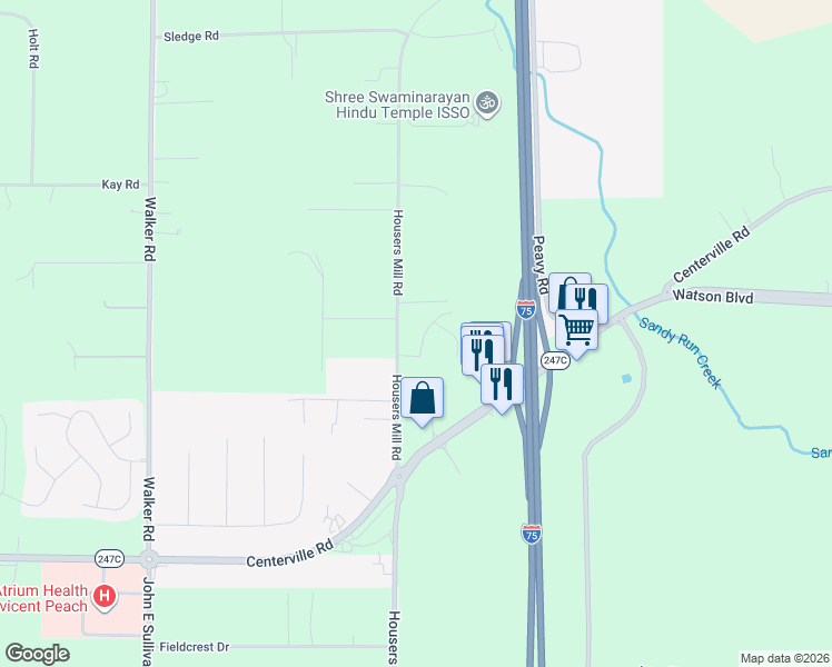 map of restaurants, bars, coffee shops, grocery stores, and more near 4756 Housers Mill Road in Byron