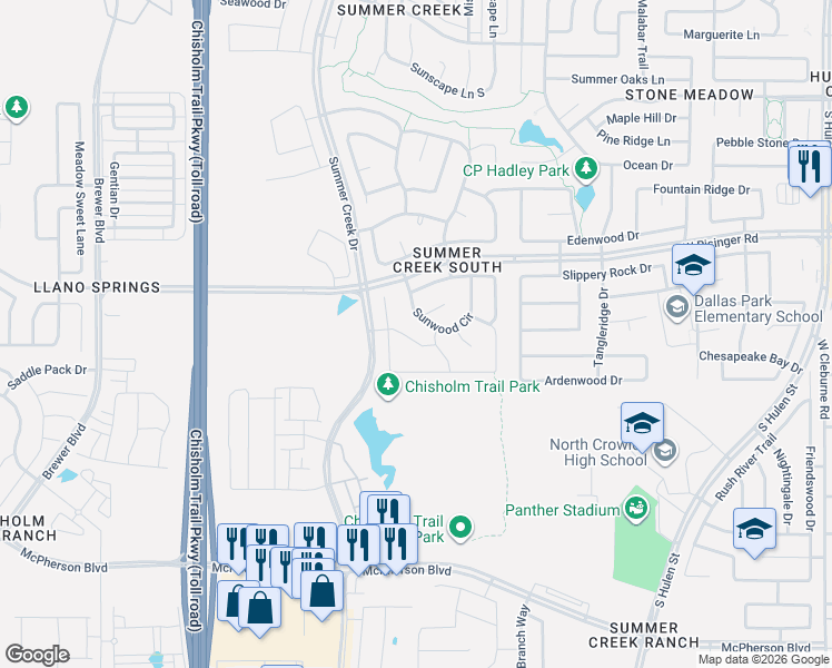 map of restaurants, bars, coffee shops, grocery stores, and more near 5209 Sunwood Circle in Fort Worth