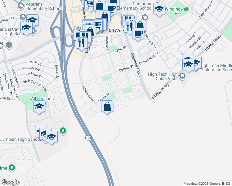 map of restaurants, bars, coffee shops, grocery stores, and more near 1990 Edison Court in Chula Vista