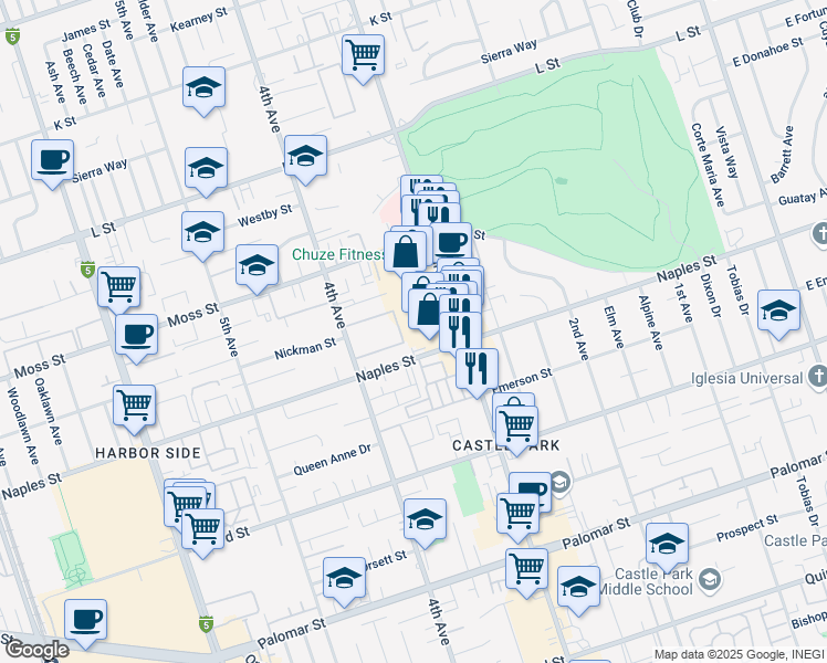 map of restaurants, bars, coffee shops, grocery stores, and more near 1058 3rd Avenue in Chula Vista