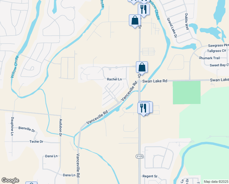 map of restaurants, bars, coffee shops, grocery stores, and more near 419 Perfect Place in Bossier City