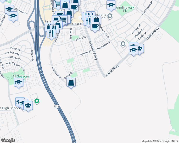 map of restaurants, bars, coffee shops, grocery stores, and more near 1842 Observation Way in Chula Vista