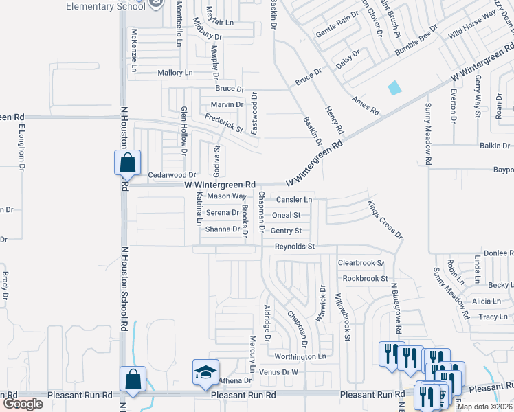 map of restaurants, bars, coffee shops, grocery stores, and more near 1906 Brooks Drive in Lancaster