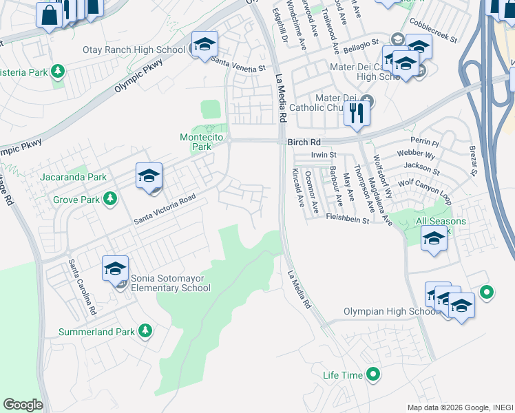 map of restaurants, bars, coffee shops, grocery stores, and more near 1703 Sagunto Place in Chula Vista