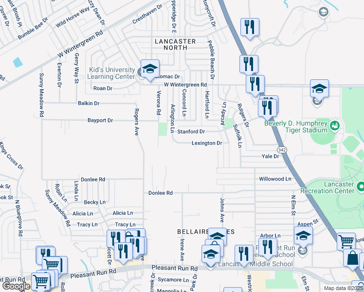 map of restaurants, bars, coffee shops, grocery stores, and more near 869 Lexington Drive in Lancaster