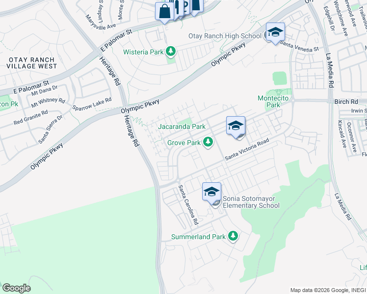 map of restaurants, bars, coffee shops, grocery stores, and more near 1520 Santa Carolina Road in Chula Vista