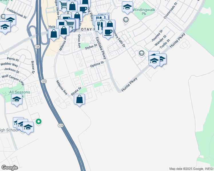 map of restaurants, bars, coffee shops, grocery stores, and more near 2395 Element Way in Chula Vista