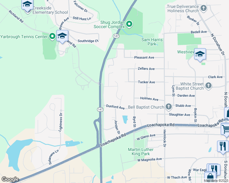 map of restaurants, bars, coffee shops, grocery stores, and more near 575 Piper Avenue in Auburn