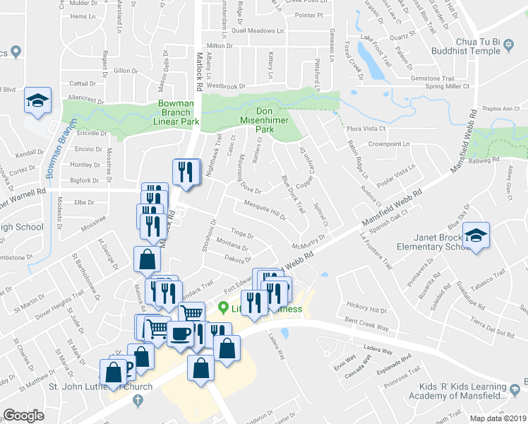 map of restaurants, bars, coffee shops, grocery stores, and more near 330 Mesquite Hill Drive in Arlington