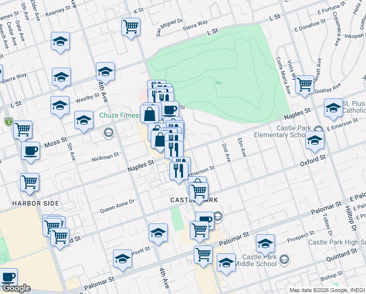 map of restaurants, bars, coffee shops, grocery stores, and more near 1079C 3rd Avenue in Chula Vista