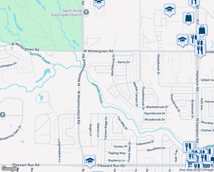 map of restaurants, bars, coffee shops, grocery stores, and more near 601 Bright Angel Trail in DeSoto