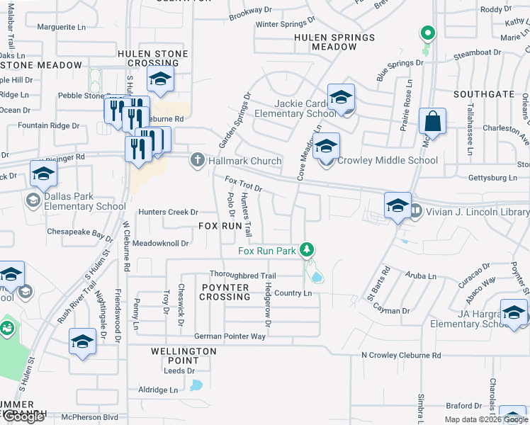 map of restaurants, bars, coffee shops, grocery stores, and more near 8716 Saddle Ridge Circle in Fort Worth