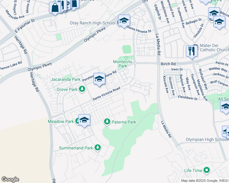 map of restaurants, bars, coffee shops, grocery stores, and more near 1414 Santa Victoria Road in Chula Vista