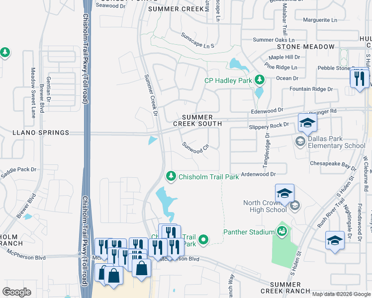 map of restaurants, bars, coffee shops, grocery stores, and more near 5209 Sunwood Circle in Fort Worth
