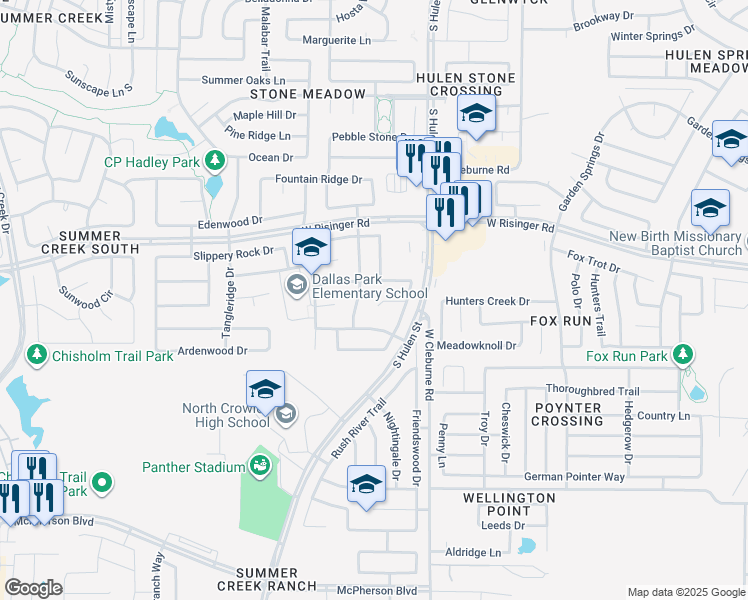 map of restaurants, bars, coffee shops, grocery stores, and more near 4428 Bloomfield Court in Fort Worth