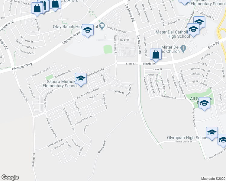 map of restaurants, bars, coffee shops, grocery stores, and more near 1404 Ortega Street in Chula Vista