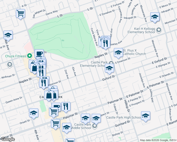 map of restaurants, bars, coffee shops, grocery stores, and more near 1149 1st Avenue in Chula Vista