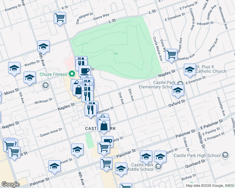 map of restaurants, bars, coffee shops, grocery stores, and more near 1116 2nd Avenue in Chula Vista