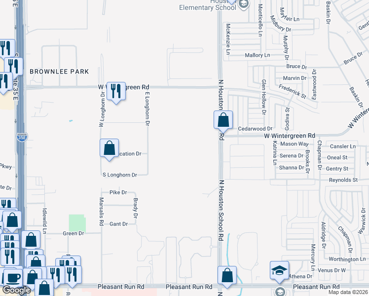 map of restaurants, bars, coffee shops, grocery stores, and more near 2105 North Houston School Road in Lancaster