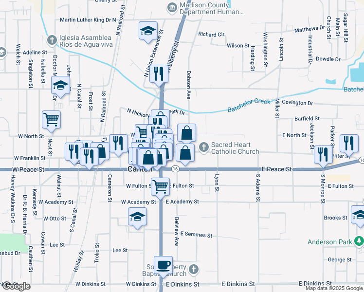 map of restaurants, bars, coffee shops, grocery stores, and more near 179 E Center St in Canton