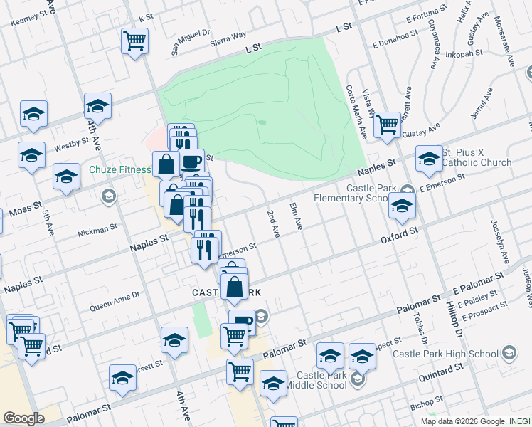 map of restaurants, bars, coffee shops, grocery stores, and more near 1116 2nd Avenue in Chula Vista