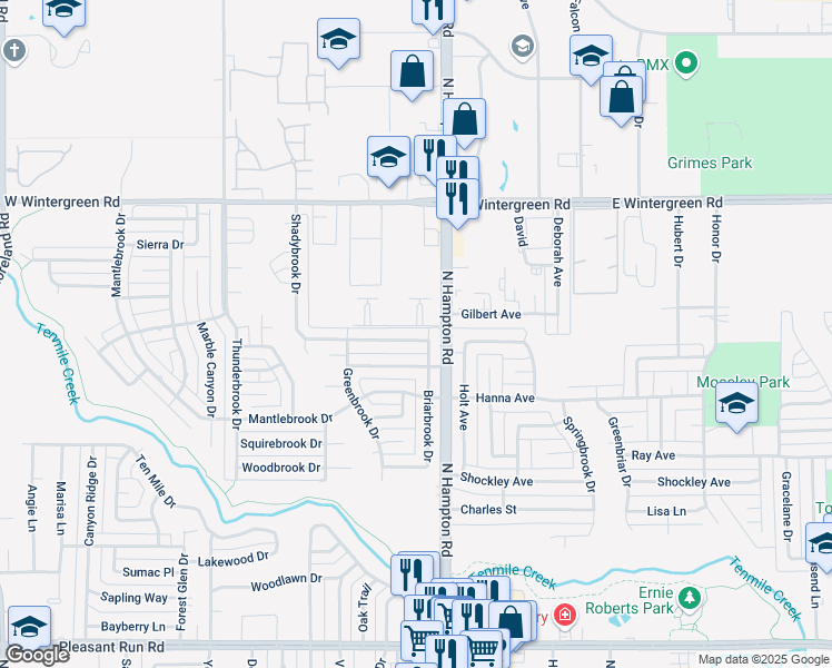 map of restaurants, bars, coffee shops, grocery stores, and more near 113 Shadybrook Drive in DeSoto