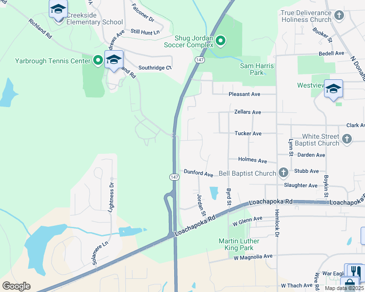 map of restaurants, bars, coffee shops, grocery stores, and more near 598 Richland Road in Auburn