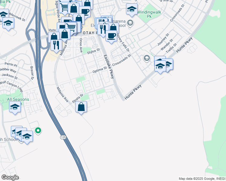 map of restaurants, bars, coffee shops, grocery stores, and more near 2395 Element Way in Chula Vista