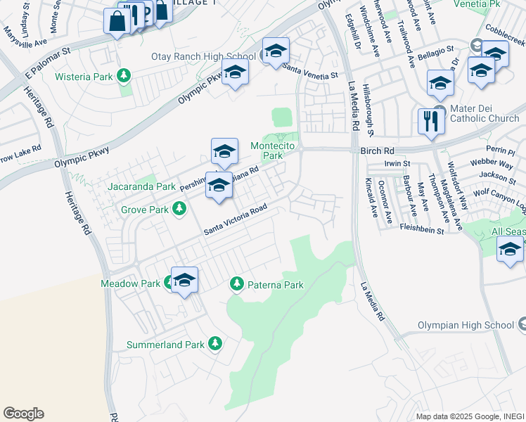 map of restaurants, bars, coffee shops, grocery stores, and more near 1424 Santa Victoria Road in Chula Vista