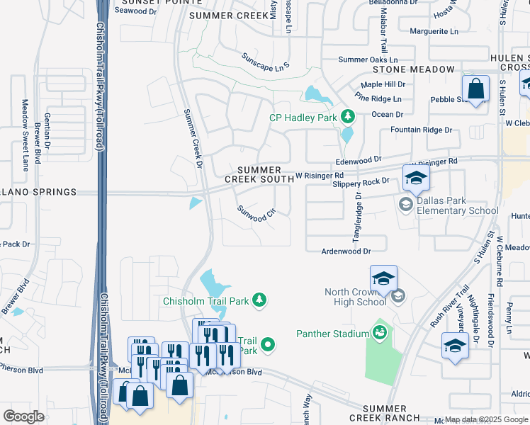 map of restaurants, bars, coffee shops, grocery stores, and more near 5104 Sunwood Circle in Fort Worth