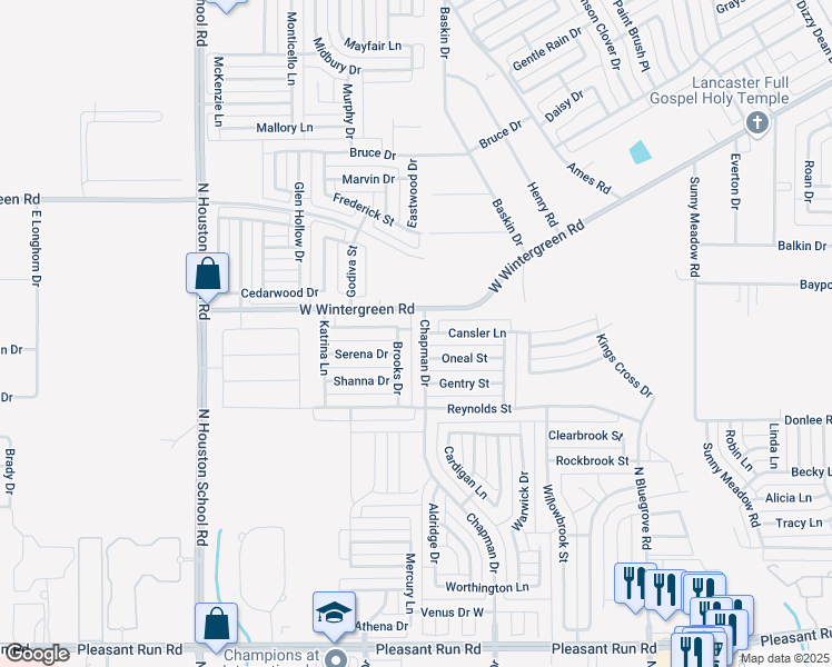 map of restaurants, bars, coffee shops, grocery stores, and more near 1905 Chapman Drive in Lancaster