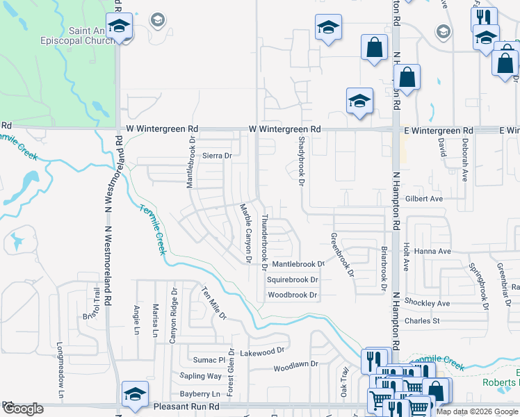map of restaurants, bars, coffee shops, grocery stores, and more near 1347 Thunderbrook Drive in DeSoto