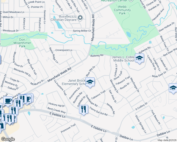 map of restaurants, bars, coffee shops, grocery stores, and more near 807 Blue Sky Drive in Arlington