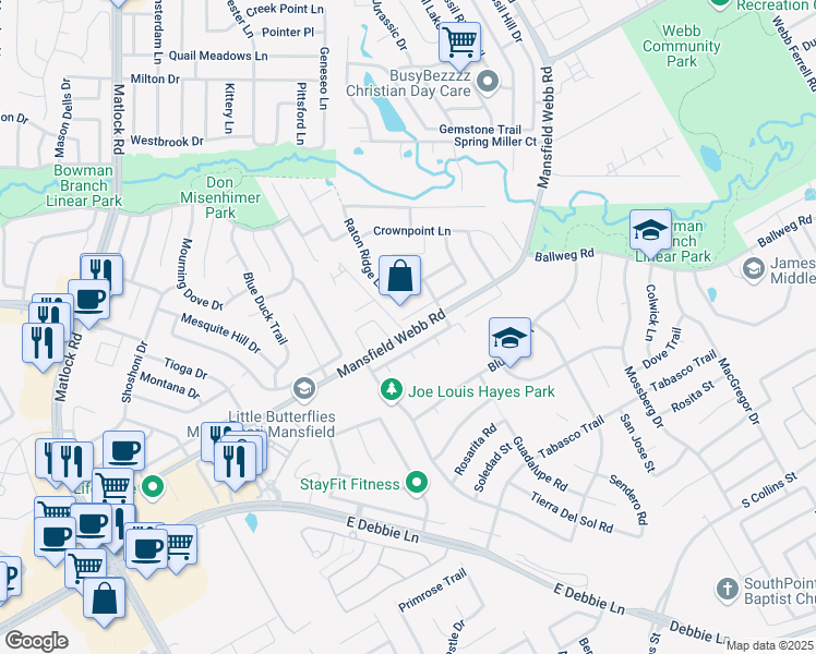 map of restaurants, bars, coffee shops, grocery stores, and more near 500 Flintwood Lane in Arlington