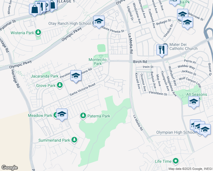 map of restaurants, bars, coffee shops, grocery stores, and more near 1555 Ortega Street in Chula Vista