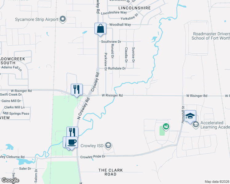 map of restaurants, bars, coffee shops, grocery stores, and more near 9629 Prairieview Drive in Fort Worth