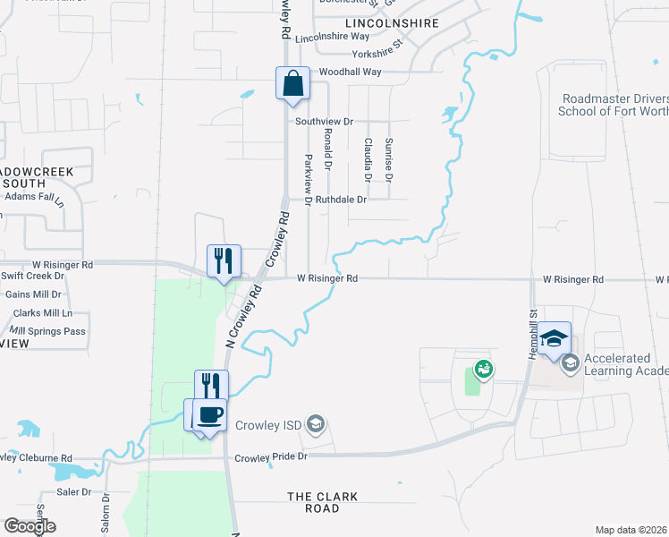 map of restaurants, bars, coffee shops, grocery stores, and more near 9629 Prairieview Drive in Fort Worth