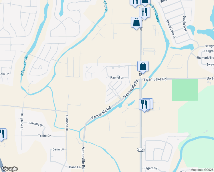 map of restaurants, bars, coffee shops, grocery stores, and more near 112 Perfect Place in Bossier City