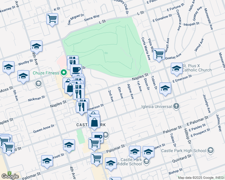 map of restaurants, bars, coffee shops, grocery stores, and more near 1111 2nd Avenue in Chula Vista