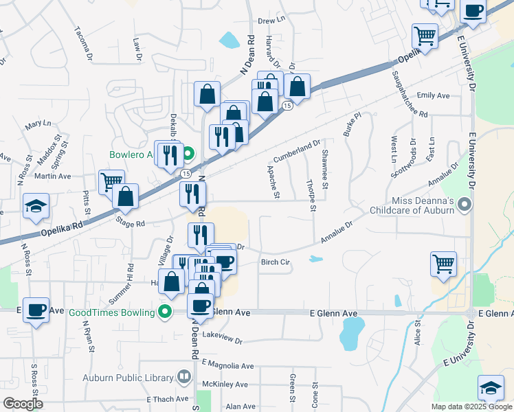 map of restaurants, bars, coffee shops, grocery stores, and more near 934 Stage Road in Auburn