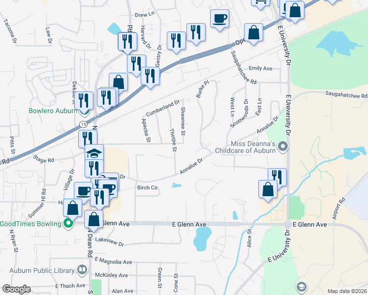 map of restaurants, bars, coffee shops, grocery stores, and more near 1112 Stage Road in Auburn