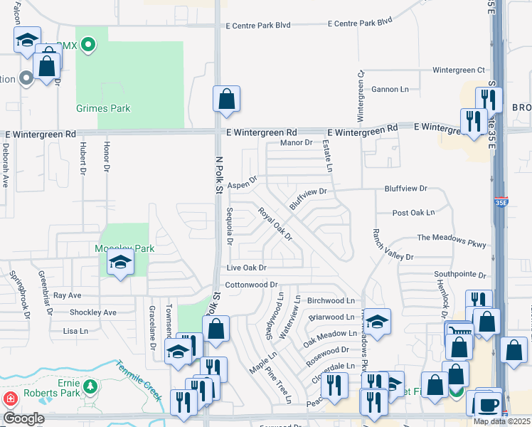 map of restaurants, bars, coffee shops, grocery stores, and more near 1318 Royal Oak Drive in DeSoto