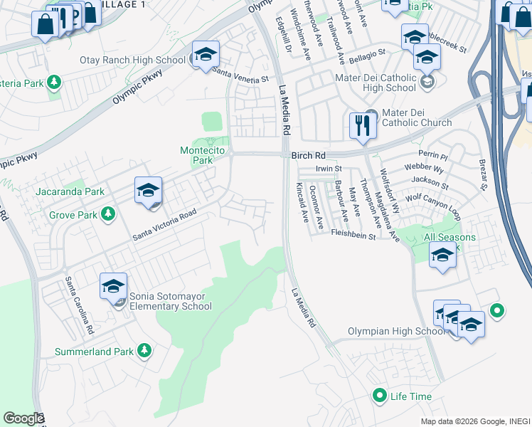 map of restaurants, bars, coffee shops, grocery stores, and more near 1555 Tomillo Lane in Chula Vista