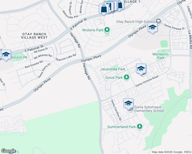 map of restaurants, bars, coffee shops, grocery stores, and more near 1482 Franceschi Drive in Chula Vista