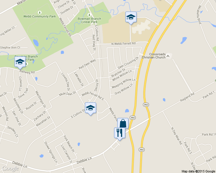 map of restaurants, bars, coffee shops, grocery stores, and more near 7814 Black Willow Lane in Arlington