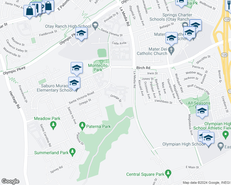 map of restaurants, bars, coffee shops, grocery stores, and more near 1528 San Borja Street in Chula Vista