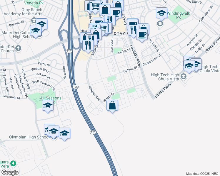 map of restaurants, bars, coffee shops, grocery stores, and more near 1833 Onyx Lane in Chula Vista