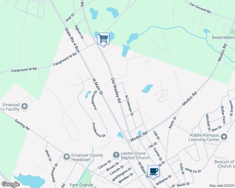 map of restaurants, bars, coffee shops, grocery stores, and more near 718 Old Wadley Road in Swainsboro